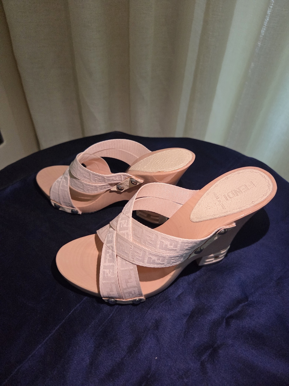 Fendi Pale Pink FF Crisscross Logo Slide Sandals